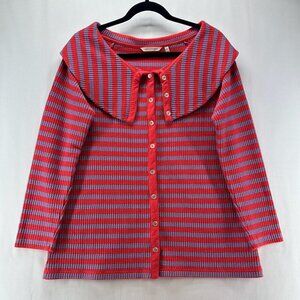 Soft Surroundings Sweater Womens PL Serene Button Collar Waffle Knit Red Purple